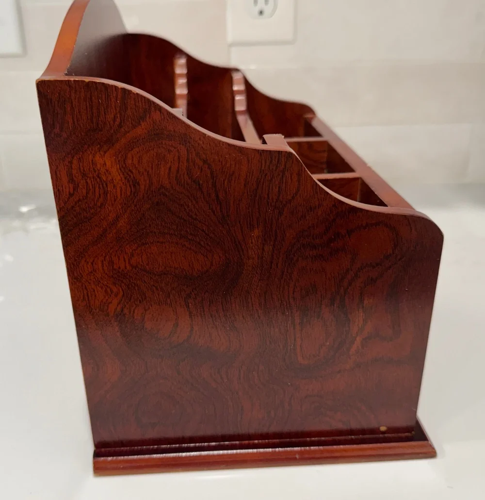 Wooden Desktop Organizer Mail Sorter 3 Photo Frame Cherry Finish Bill Planner 13